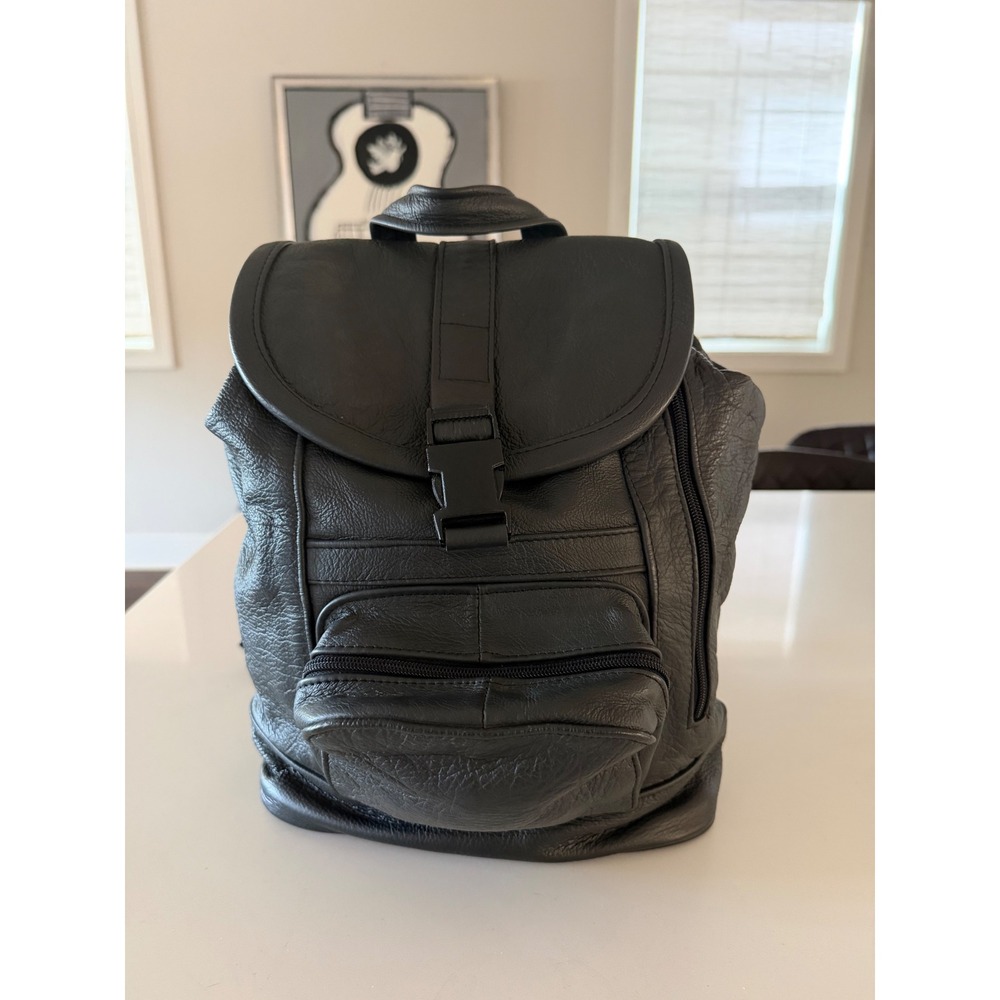 Handcrafted Mexico Black Genuine Leather Backpack Slouchy Moto Boho Heavy Duty